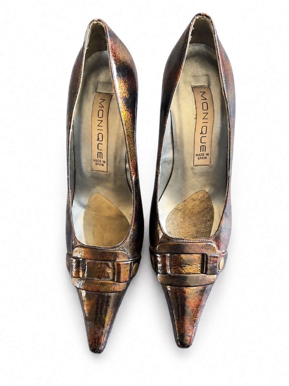Monique Made in Spain Metallic Bronze Leather Pointed Toe Pumps 7M